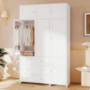 VOWNER 87"Tall Armoire Wardrobe Closet with Overhead Cabinets, Mirror & Rod