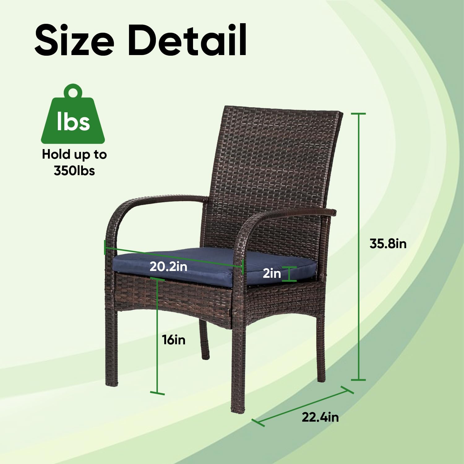 SAILARY Outdoor Wicker Patio Dining Chairs with Padded Cushions Set of 4: Porch Rattan Chairs Club Chairs with High Back and Deep Seating 350lbs, Brown