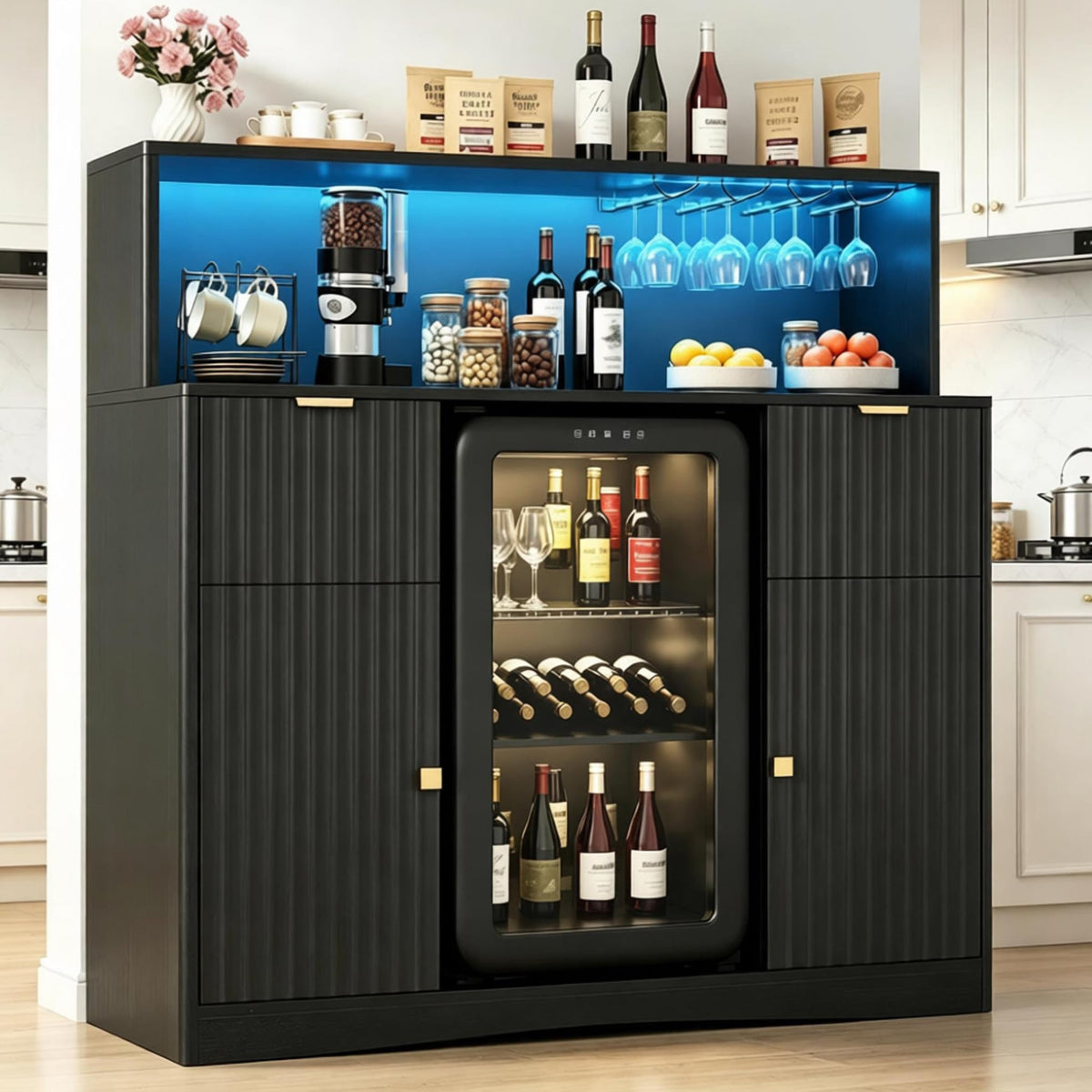 Black Fluted Bar Cabinet