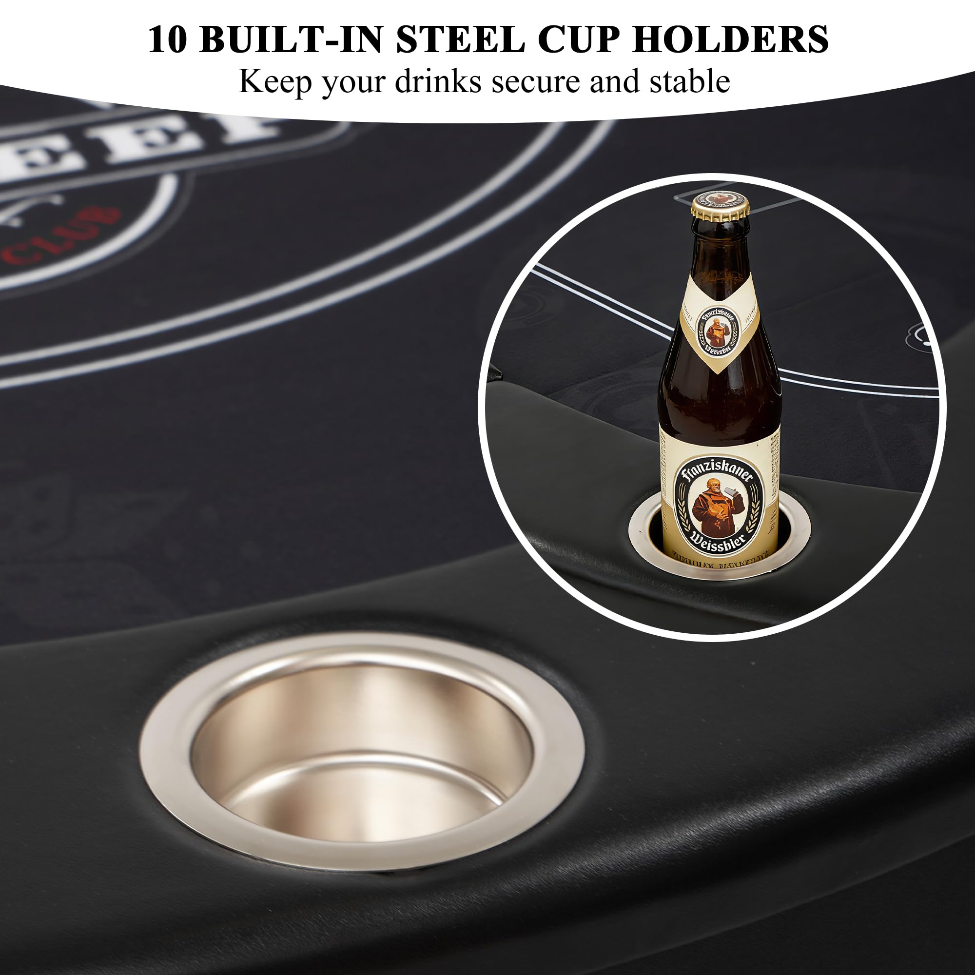 10-Player Folding Poker Table with Cup Holders & Padded Rails