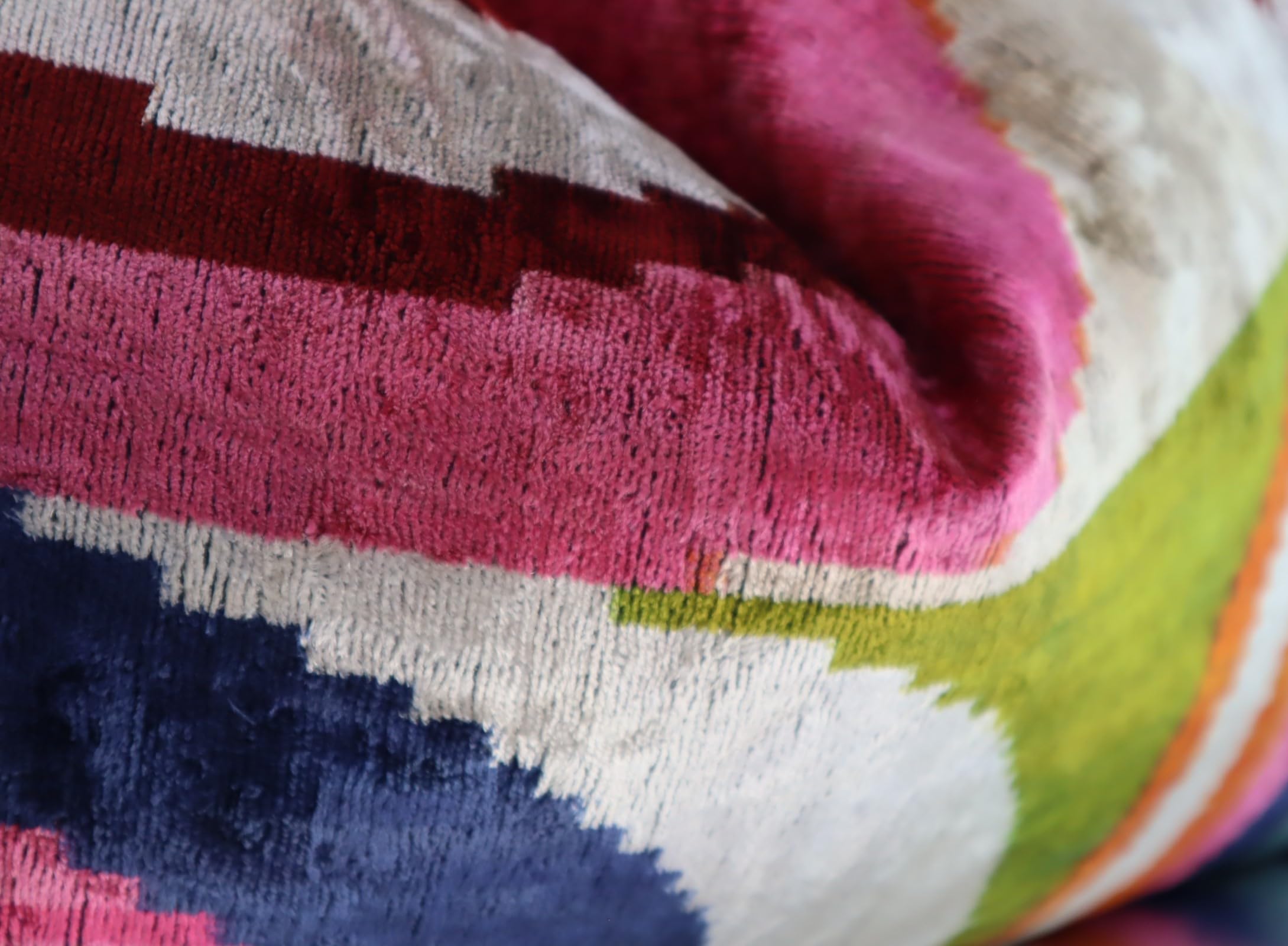 Silk Velvet Throw Pillow 16x24 – Bohemian Ikat, Down Feather Insert