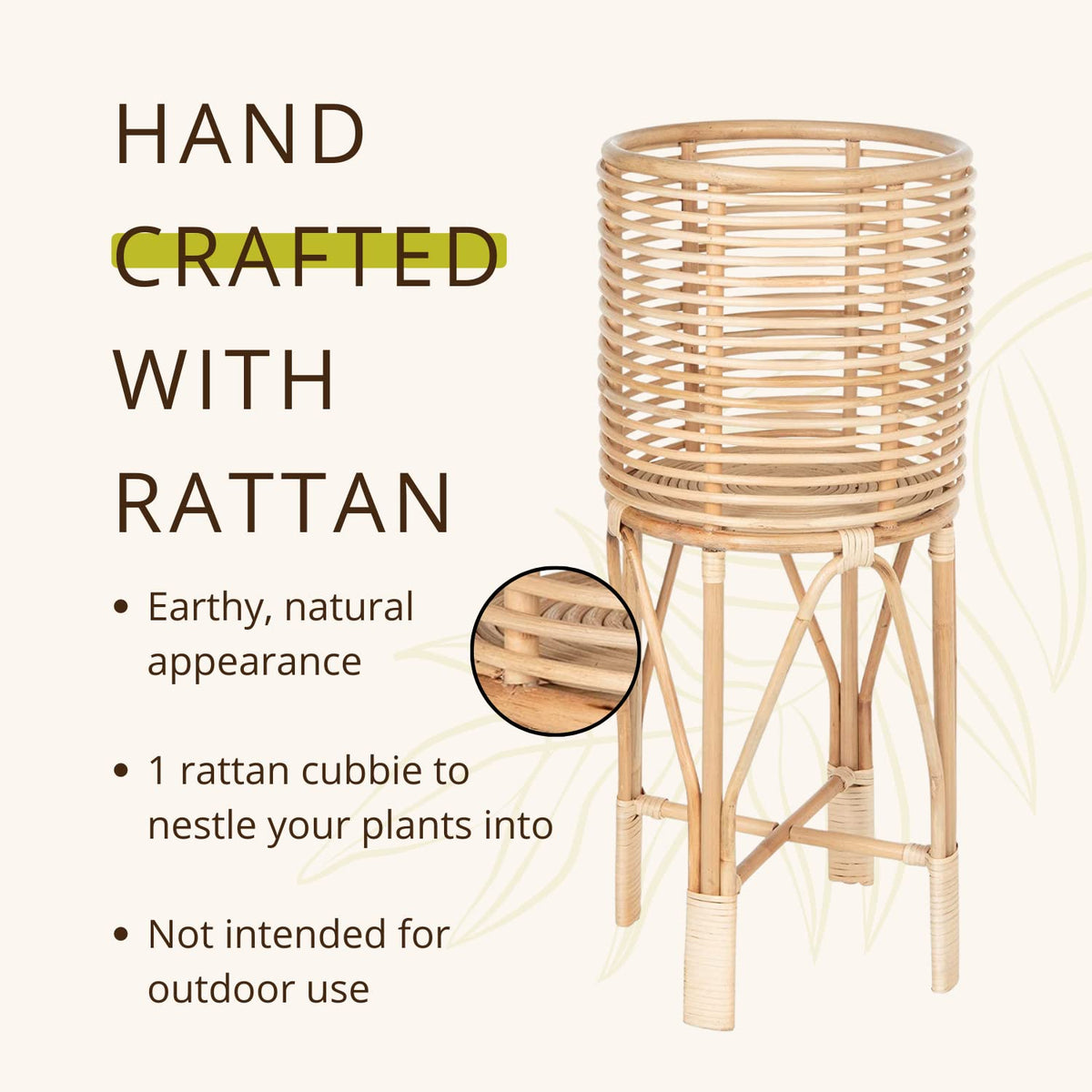 Kouboo Rattan Two-Tier Plant Stand, Indoor Boho Planter Shelf, Medium Brown