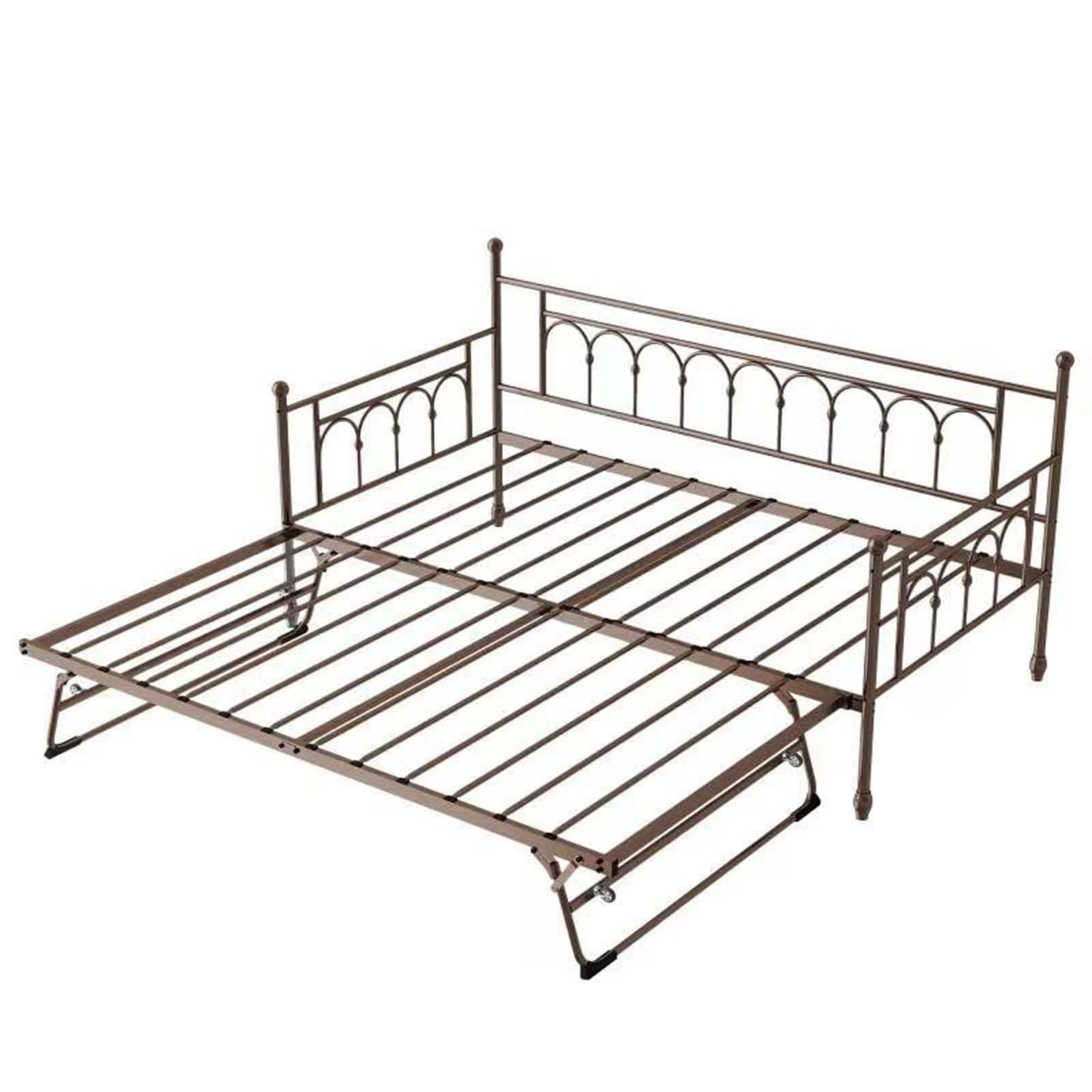 FULLJOJOR Metal Twin Daybed with Trundle, Stylish Day Bed with Trundle Bed Twin, Versatile Daybeds and Fold-Up Trundle Set for Guest Room, Home Office Twin Trundle Bed Frame,Bronze