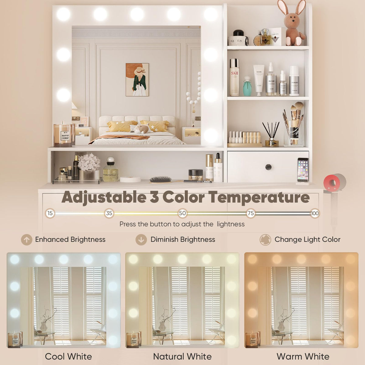 White LED Makeup Vanity Desk