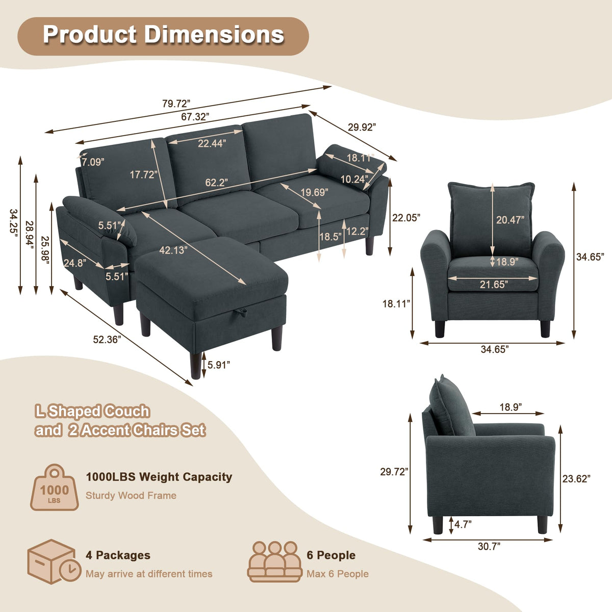 4-Piece Sectional Sofa Set