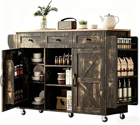Rolling Kitchen Island with Storage & Barn Sliding Doors