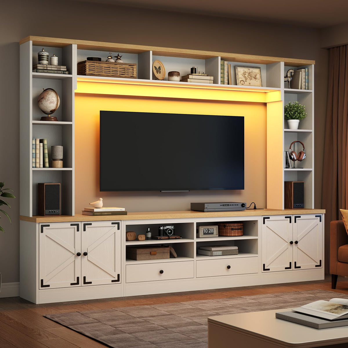 94.5" Wall Unit Entertainment Center, TV Console with LED Light