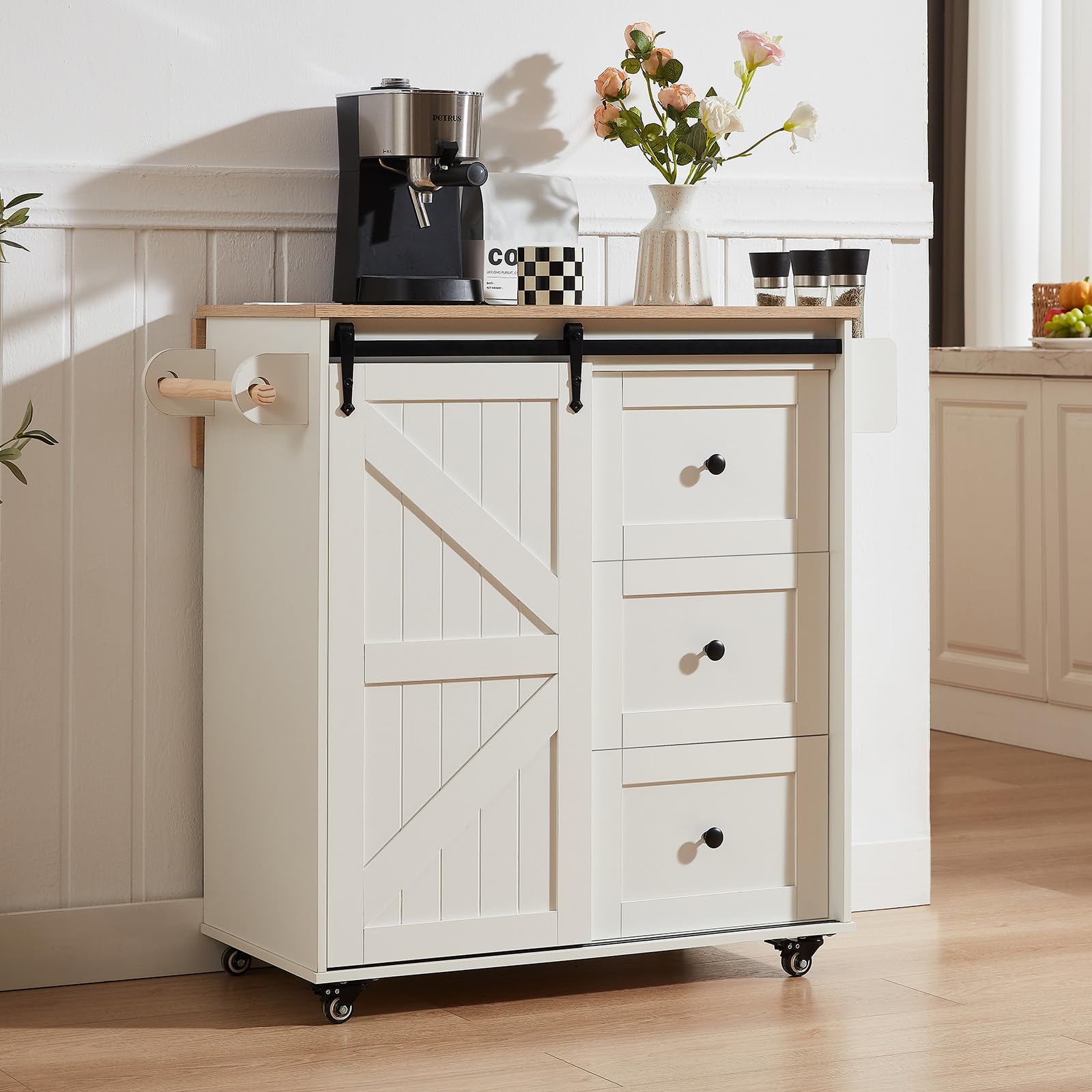 Kitchen Island with Drop Leaf & Power Outlet