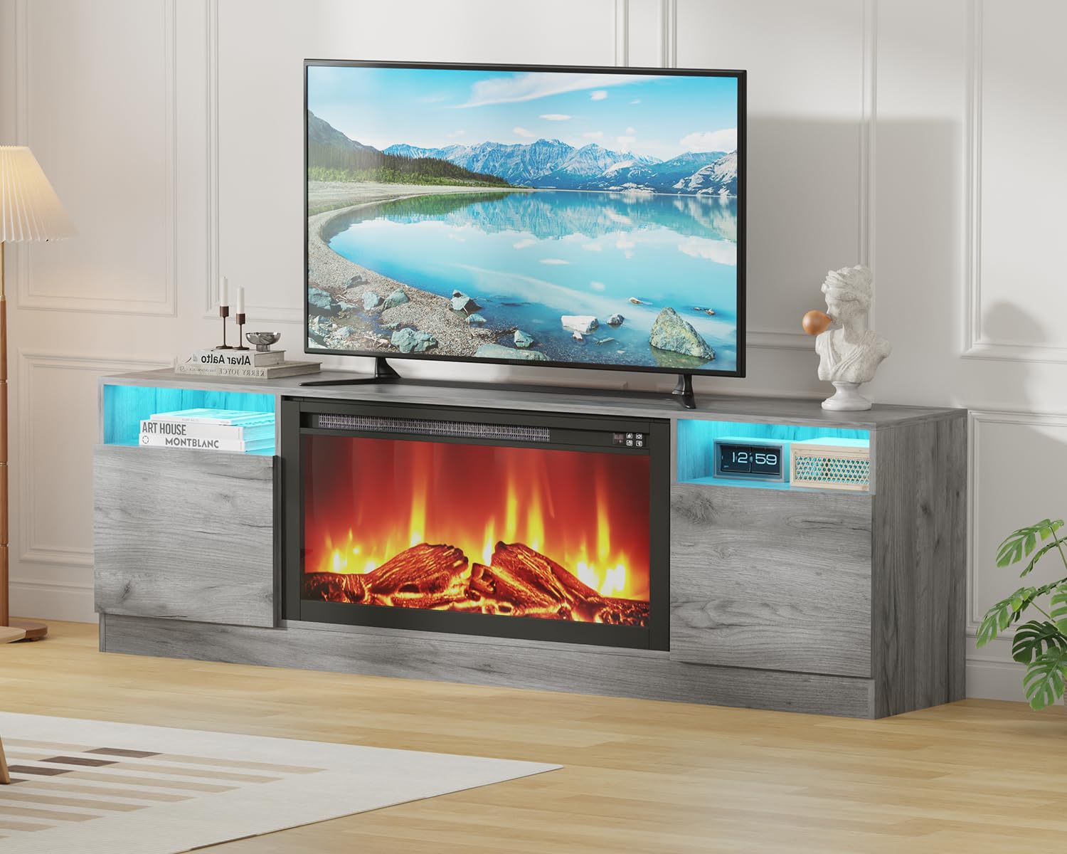 70" Gray TV Stand with Storage Cabinet