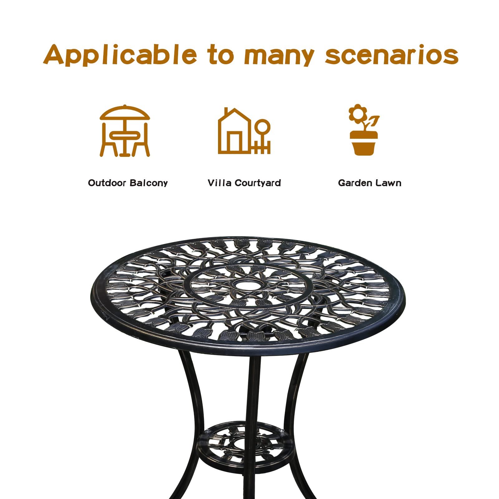 3-Piece Cast Aluminum Patio Bistro Set with Umbrella Hole