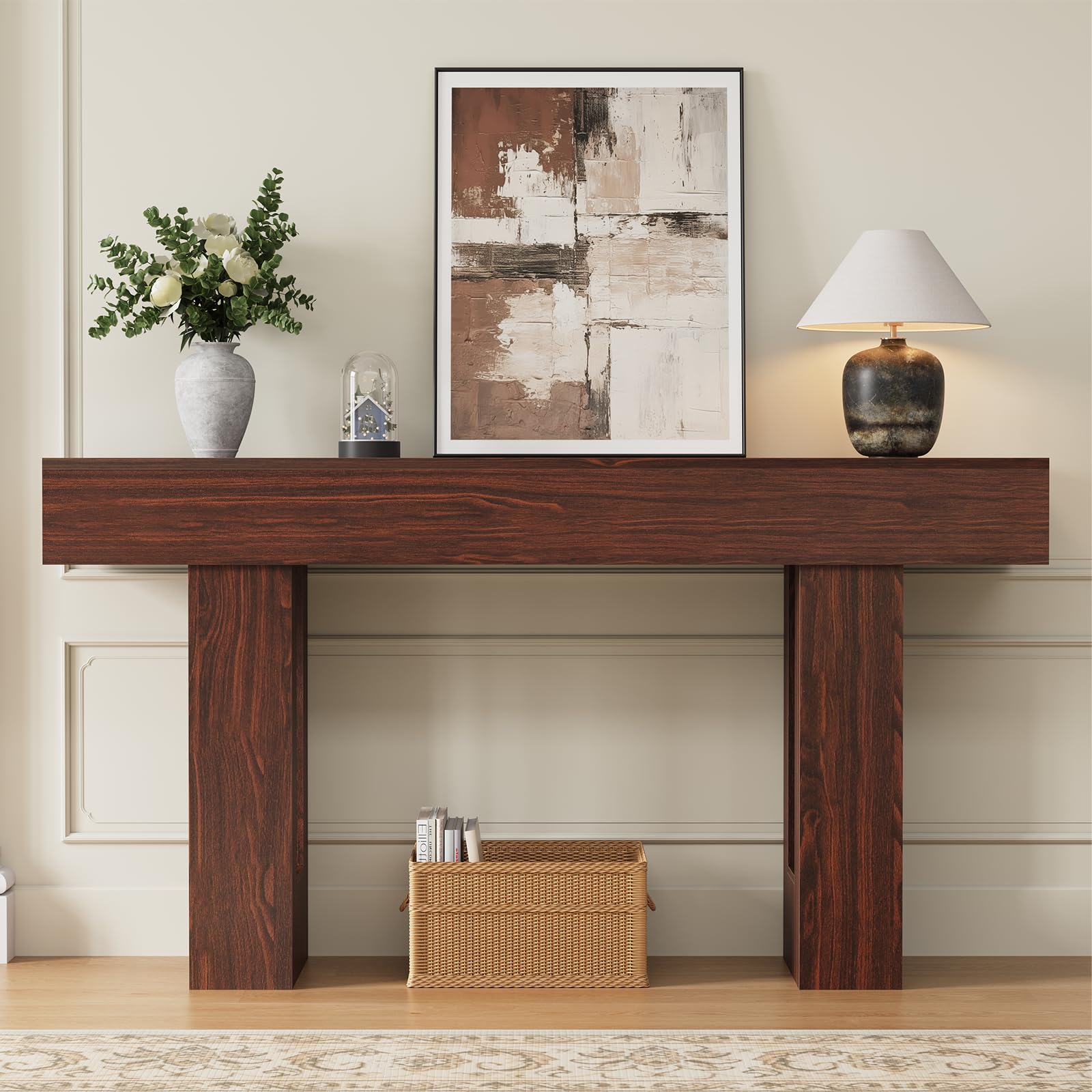 Airynee 63 Inches Long Console Table for Entryway with Drawers, Wooden Sofa Table Behind Couch, Industrial Entry Table for Living Room, Foyer, Hallway, Walnut