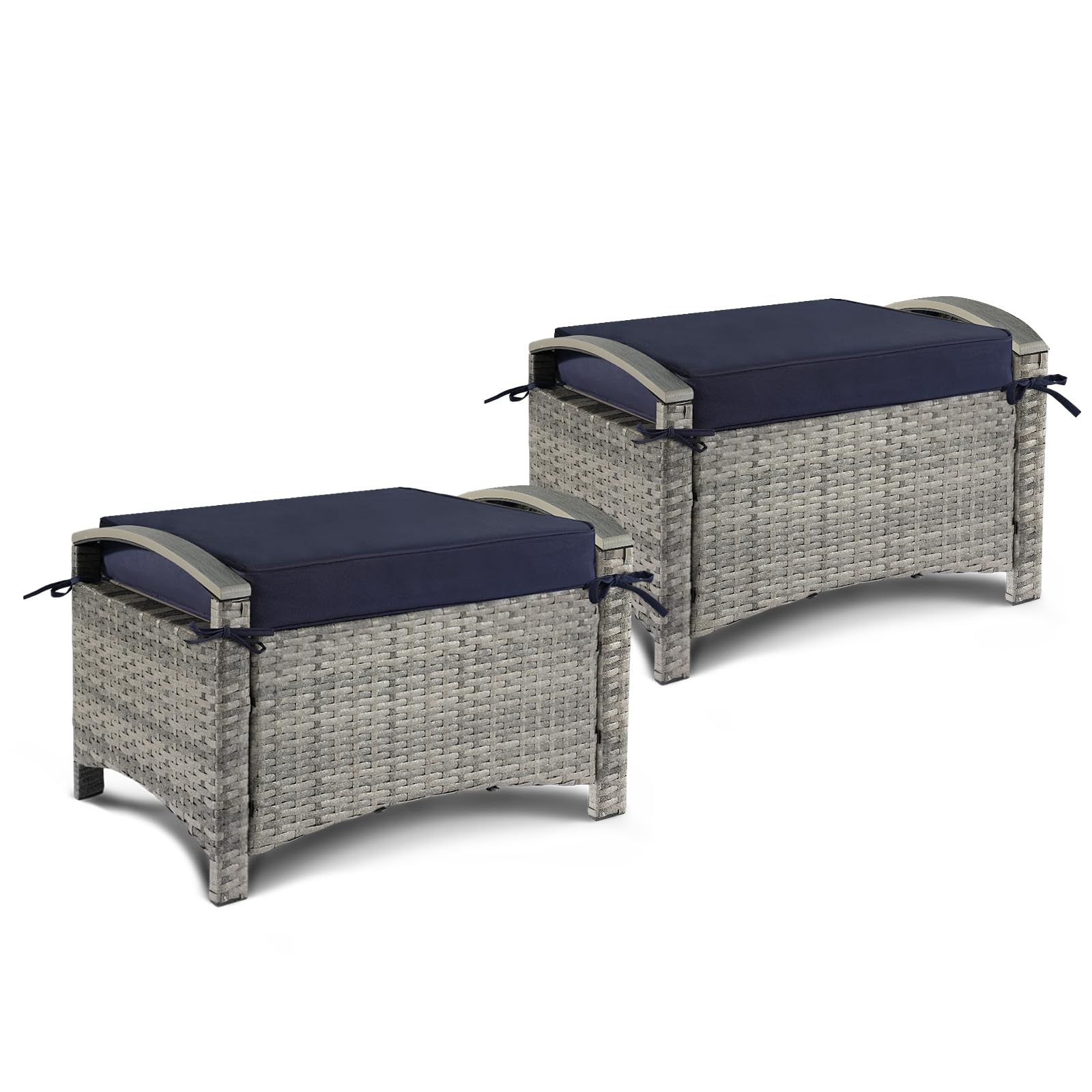 Wicker Outdoor Ottoman with Removable Cushion – PE Rattan, 400 lb Capacity