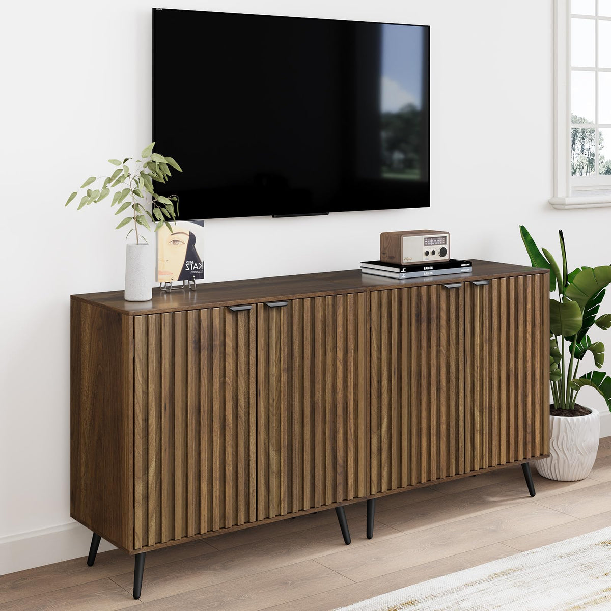 Walnut Fluted Sideboard Cabinet