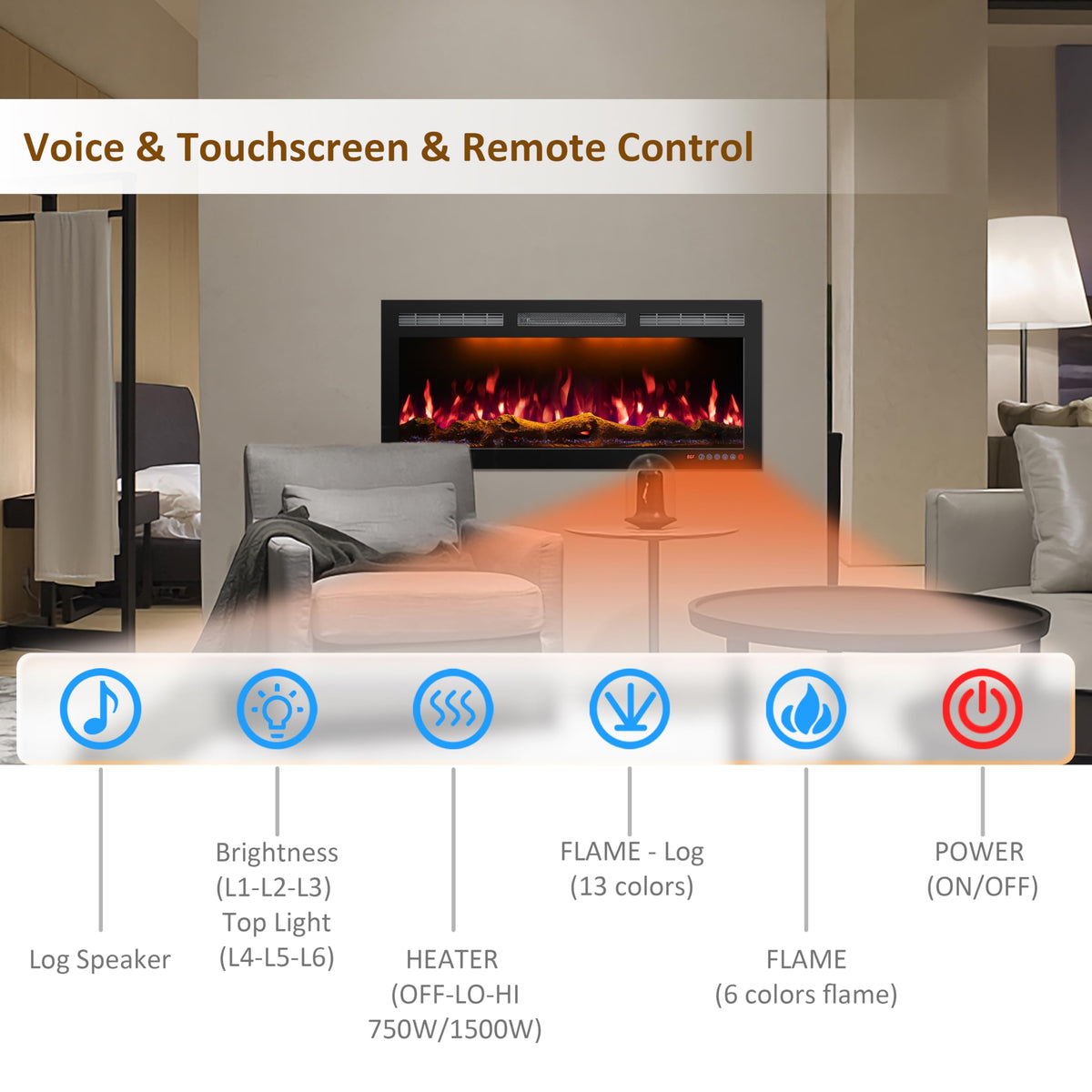 Mystflame 88" WiFi Electric Fireplace Pro, Recessed/Wall Mounted Heater