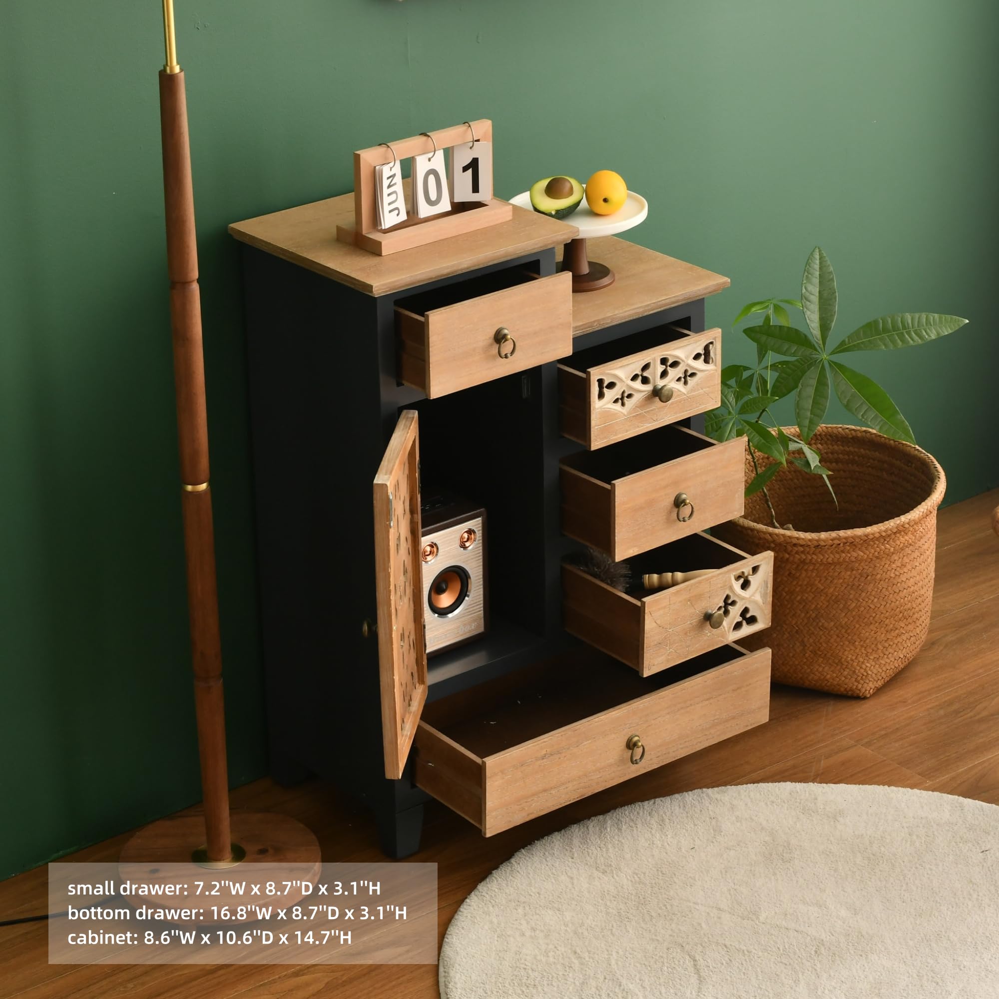 Farmhouse Accent Chest with Carved Door & 5 Drawers