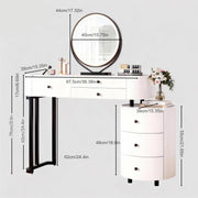 KDCAS Modern Vanity Desk with Mirror and Lights | Faux Leather Makeup Vanity with 5 Drawers | Round Reversible Side Cabinet for Small Spaces 38.38-46.45 in (White)