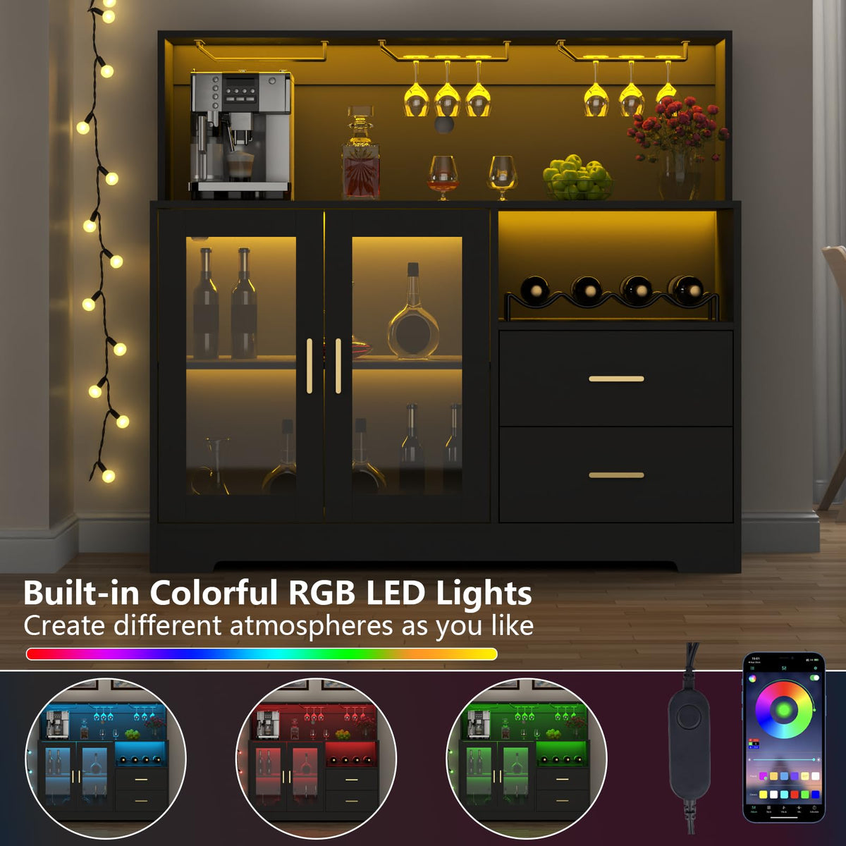 Black LED Bar Cabinet