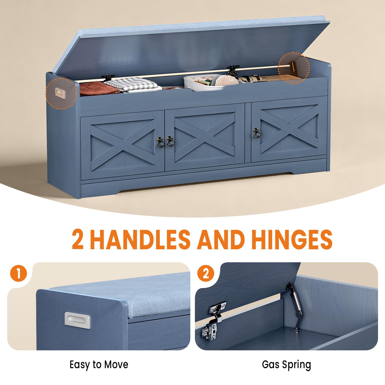 Farmhouse Shoe Storage Bench with Cushion Seat