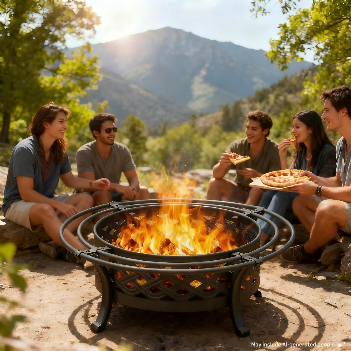 Panovue 36 Inch Outdoor Fire Pit with 2 Loops Spark Screen Black