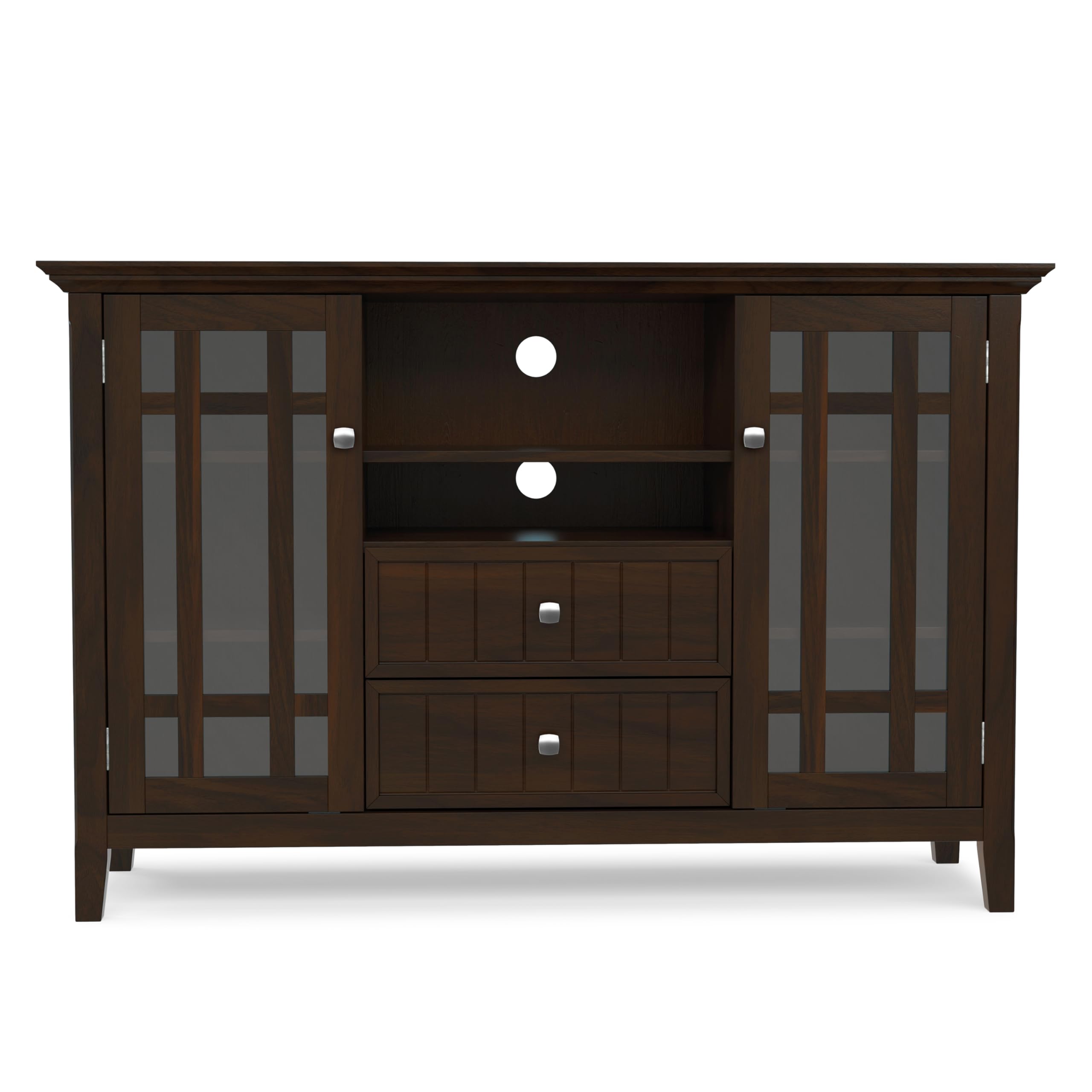SIMPLIHOME Bedford TV Stand - 53 inch Wide Solid Wood Tall Media Console in Dark Tobacco Brown, Transitional Entertainment Center for Living Room for TVs up to 60 Inches with Cable Management