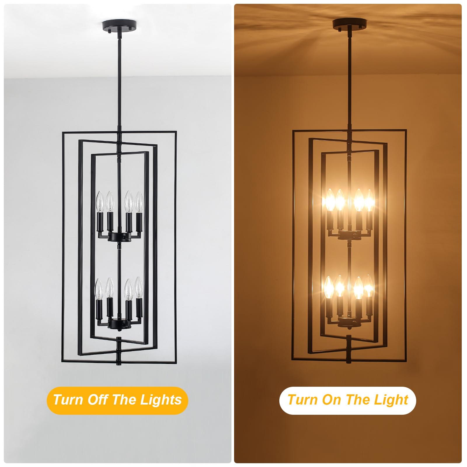 ZJVAIVE Entry Chandeliers for High Ceilings 8 Lights Black Farmhouse Chandelier Lantern Tiered Light Fixtures Rustic Industrial Hight Ceiling Lighting for Entryway Living Room Kitchen Staircase