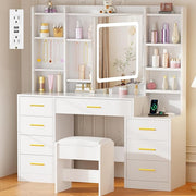 Large Makeup Vanity Desk with Lights, Mirror & Drawers – White