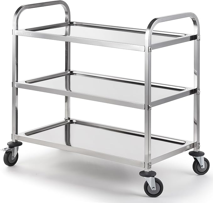 3-Tier Stainless Steel Utility Cart with Locking Casters