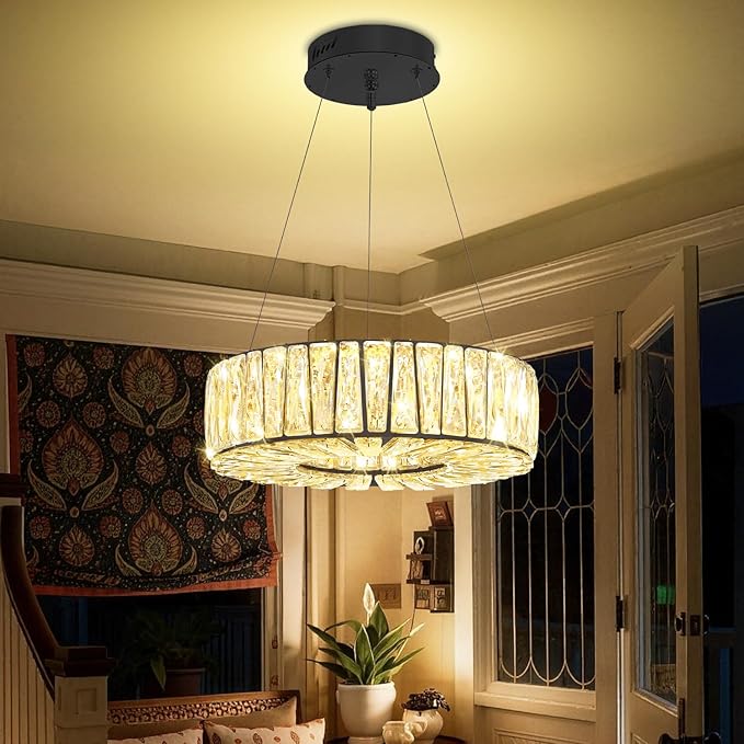 LED Crystal Ring Chandelier | Dimmable Pendant Light, 16"-32"