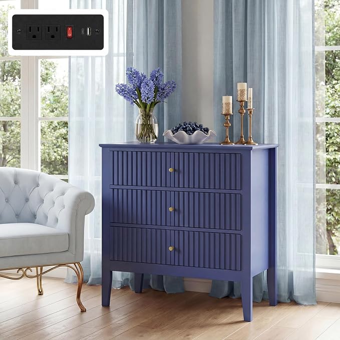 Fluted Nightstand with Charging Station