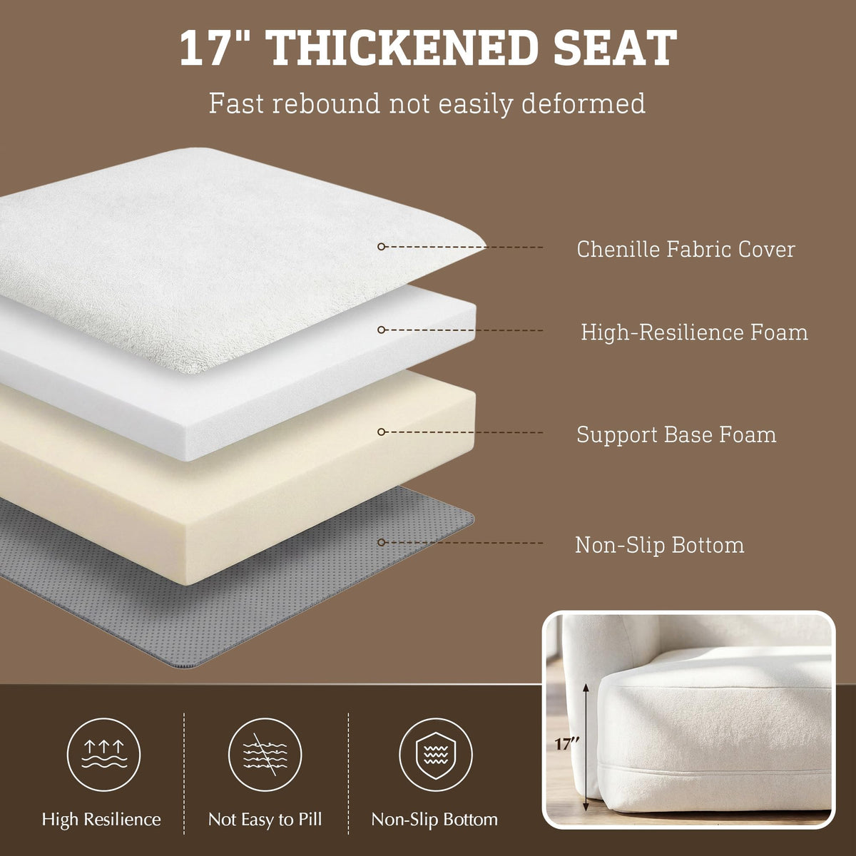 STO'SENSE 112" Boneless Couch 3 Seater Modular Sectional Sofa