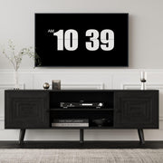 LZLUOB Modern TV Stand with Storage Cabinet, Wood Fashionable TV Cabinet with Waveform Panel and Adjustable Shelf, Entertainment Center TV Stand for TV, Living Room (Advanced Black