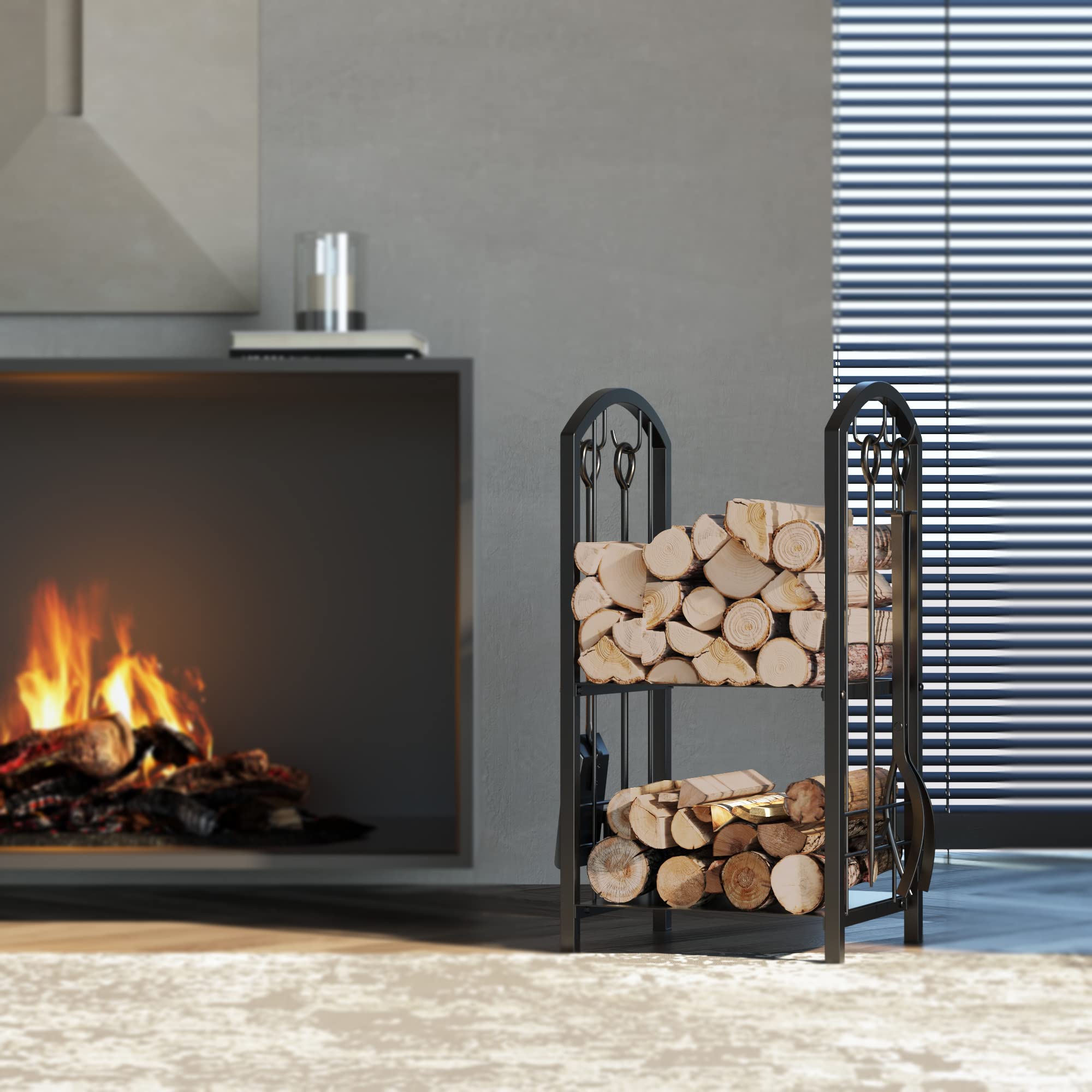 Firewood Log Rack with 4-Tool Set