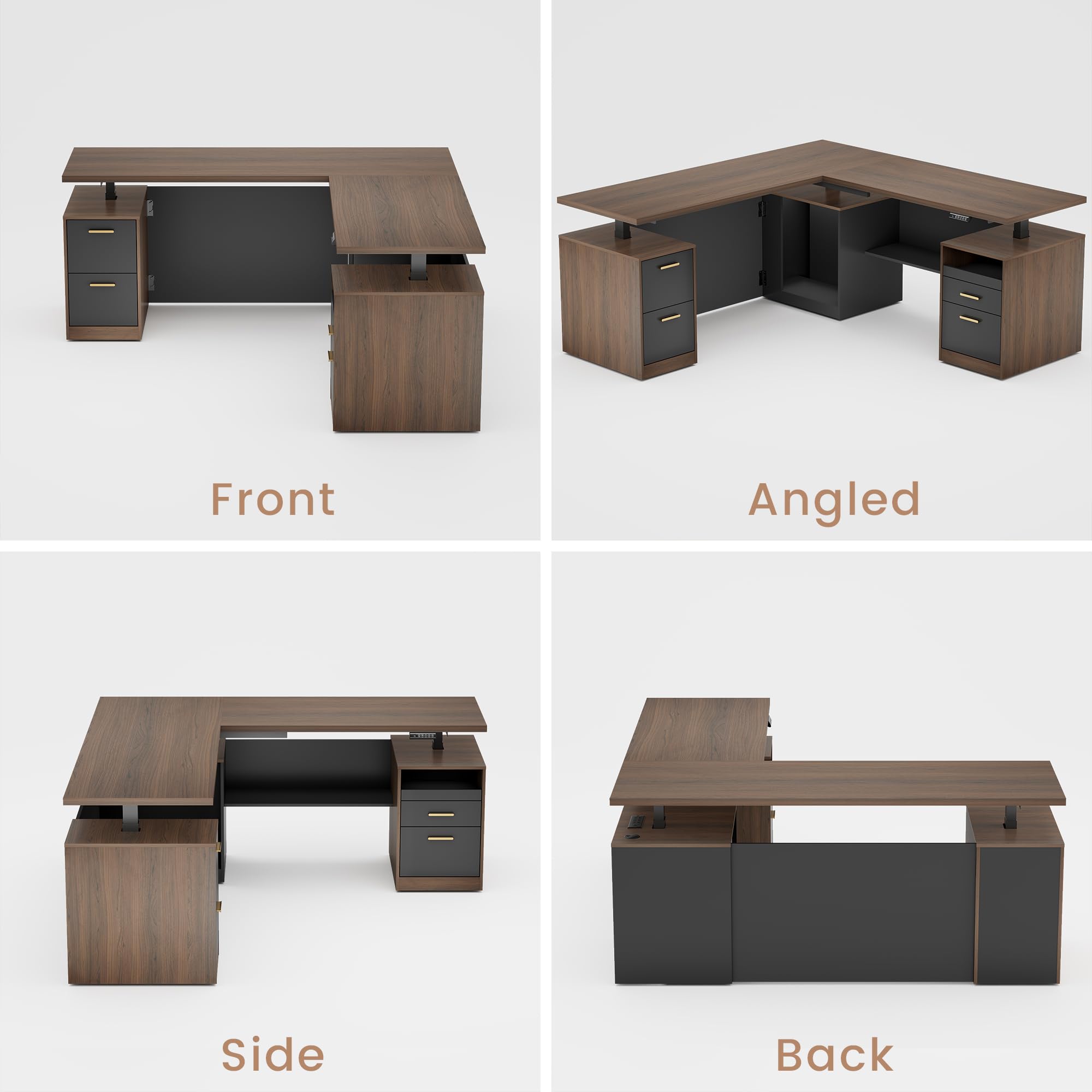 L-Shaped Electric Standing Desk with Drawers & Privacy Panel