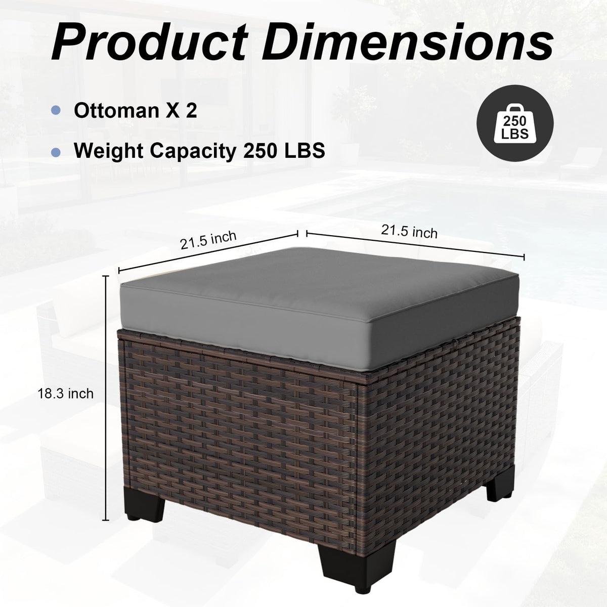Wicker Patio Ottoman Set