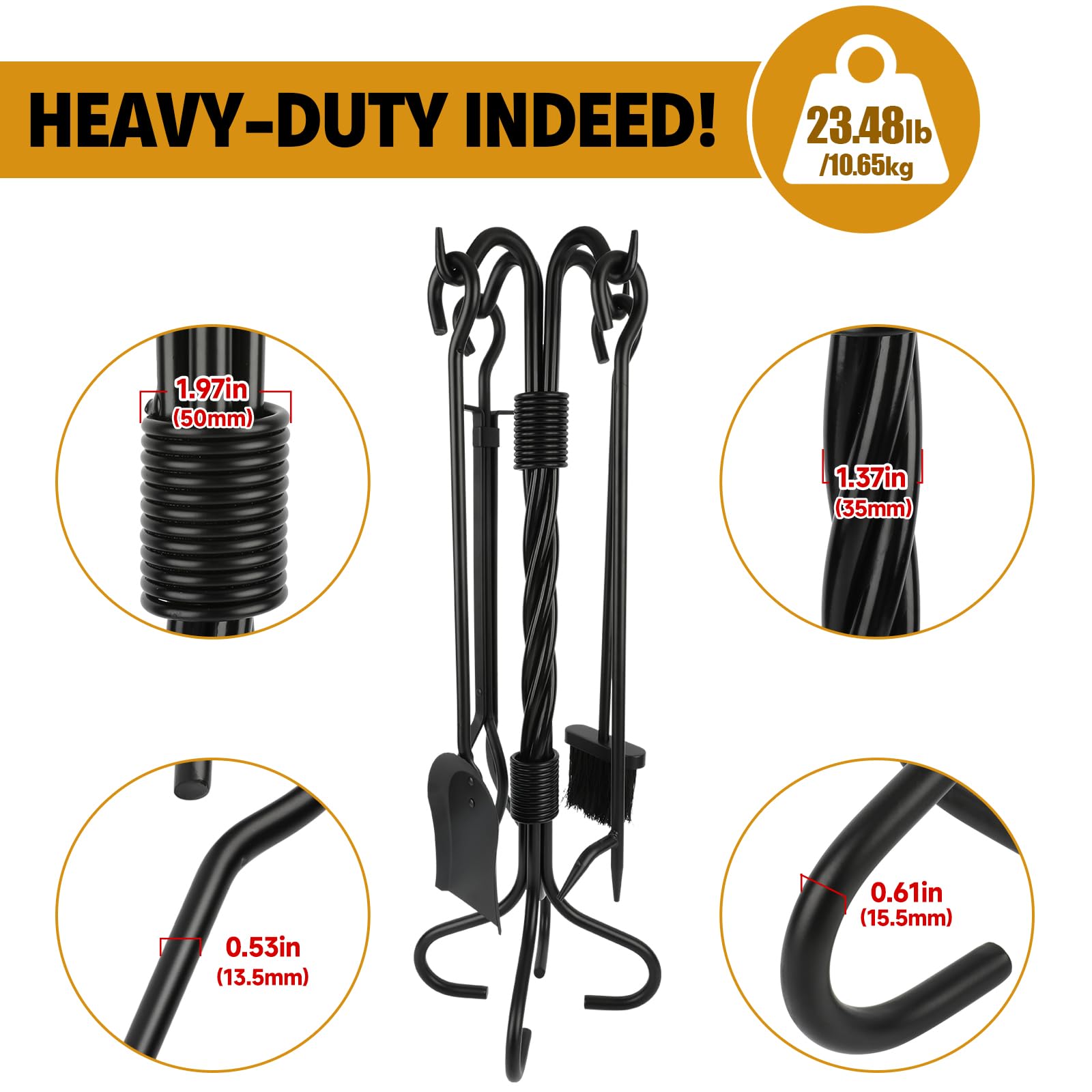 5-Piece Fireplace Tool Set with Stand