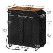 HOOBRO Kitchen Island with Power Outlet, Storage Island with Spice Rack and Drawer, Rolling Kitchen Cart on Wheels, for Home, Dining Room, Rustic Brown and Black