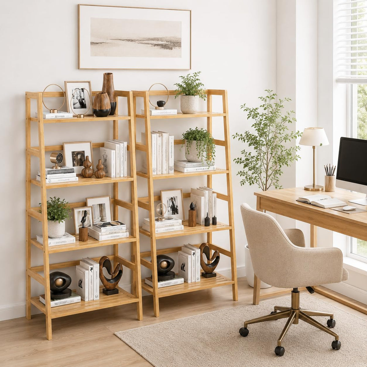 4-Tier Bamboo Ladder Bookshelf