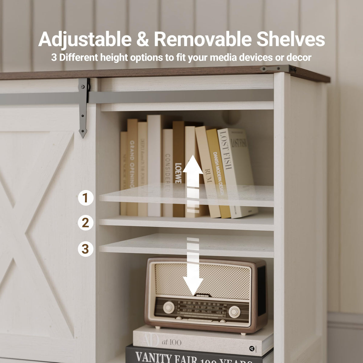 Claiks Farmhouse TV Stand, 57 Inch, White