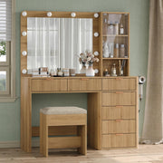 Fluted Makeup Vanity with LED Mirror