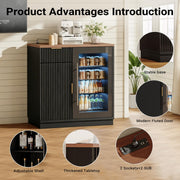 Naga Bahna Coffee Bar Cabinet with Fridge Space, Mini Fridge Cabinet with Power Outlet, Fluted Buffet Sideboard with Drawer & Adjustable Shelf for Home, Kitchen, Dining Room, Black