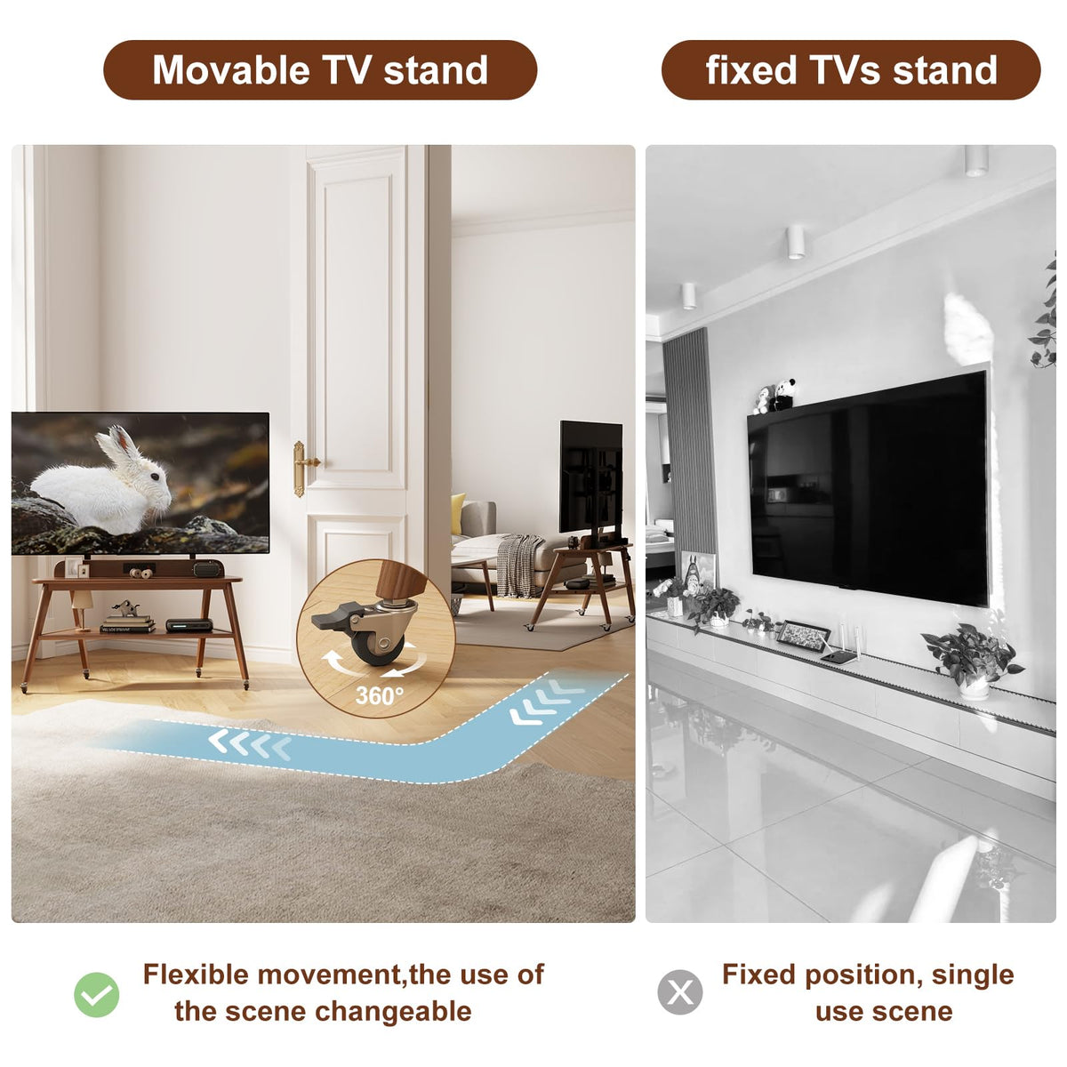 Solid Wood Rolling TV Stand
