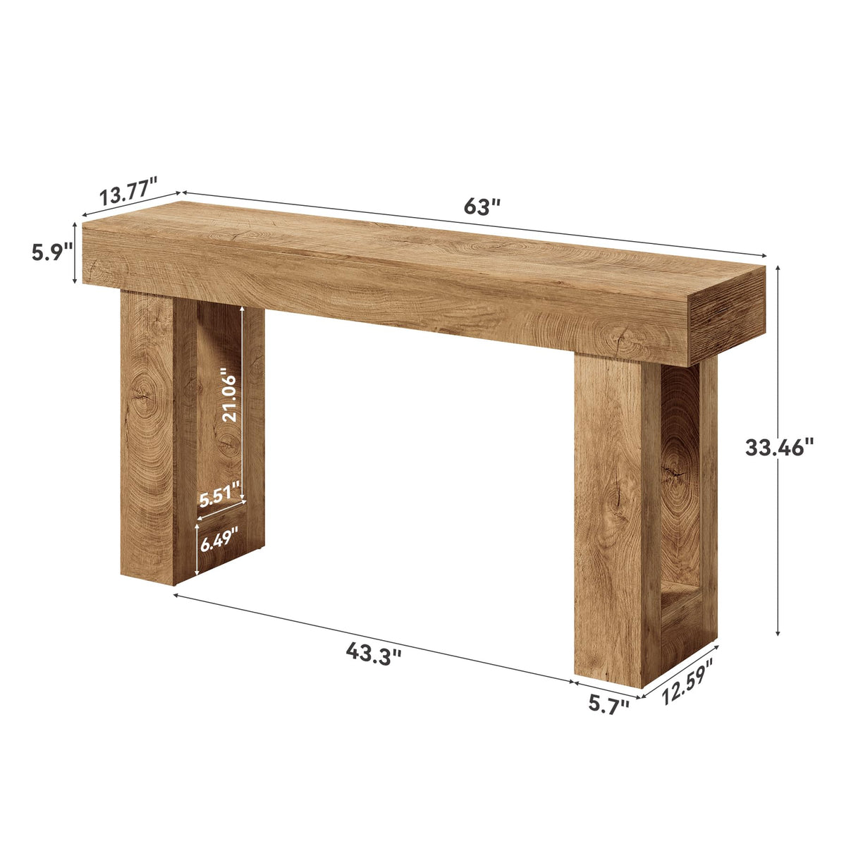 LITTLE TREE 63 Inches Long Console Table for Entryway, Sofa Table Behind Couch, Wooden Entry Table Foyer Hallway Tables, Farmhouse Console Sofa Tables for Living Room, Oak Color