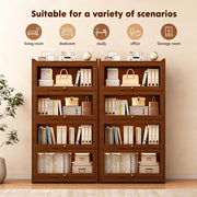 55" Bamboo Bookcases,Book Shelfs with Acrylic Doors,Freestanding Display Storage Shelves for Collectibles,4 Tier Tall Bookshelfs & Bookcases for Living Room Bedroom Home Office