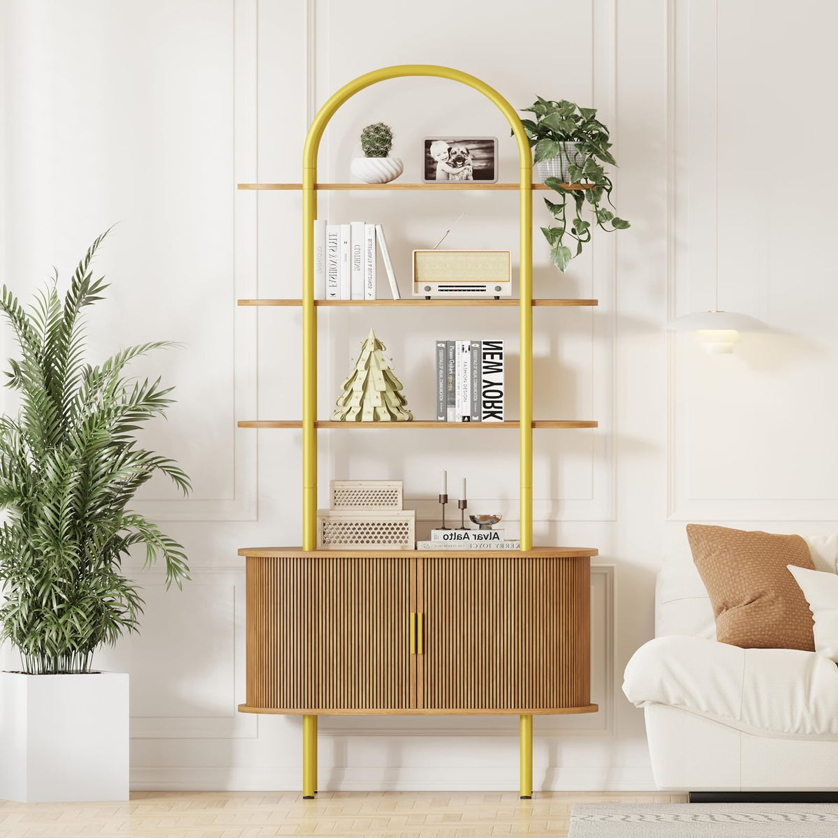Arched Bookshelf with Tambour Cabinet