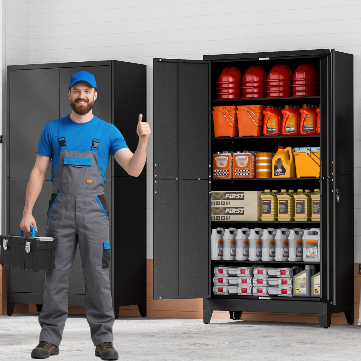 AUEYTVR 78.7 Metal Garage Storage Cabinet with Locking Doors
