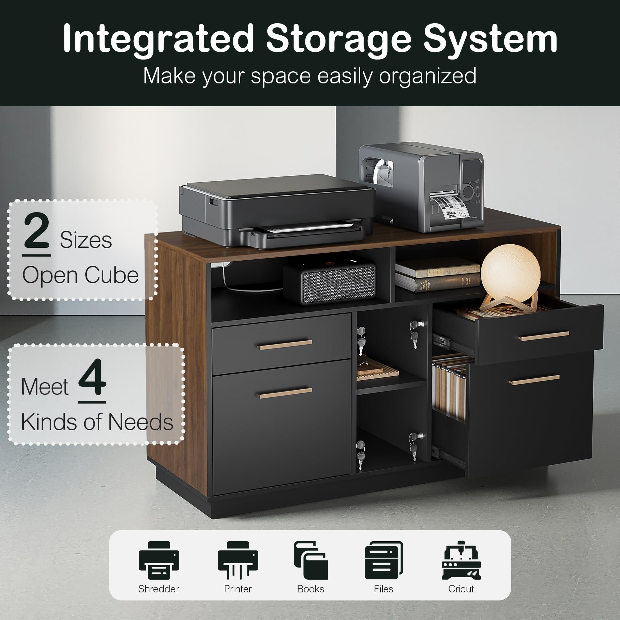 L-Shaped Electric Standing Desk with File Cabinets, 71"