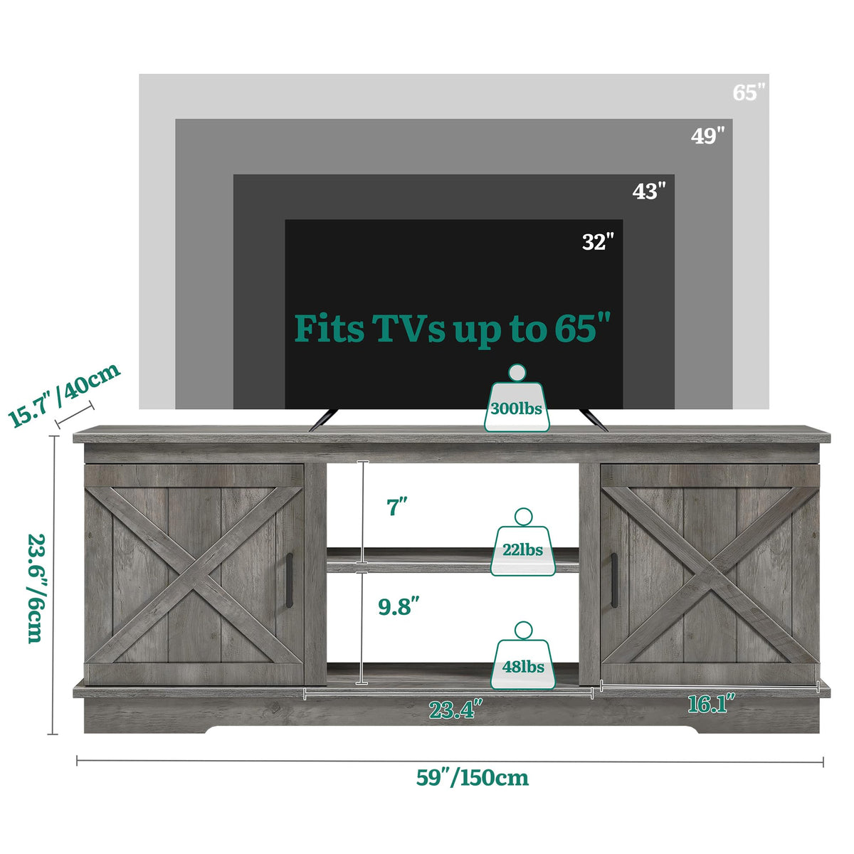 Rustic Grey Barn Door TV Stand