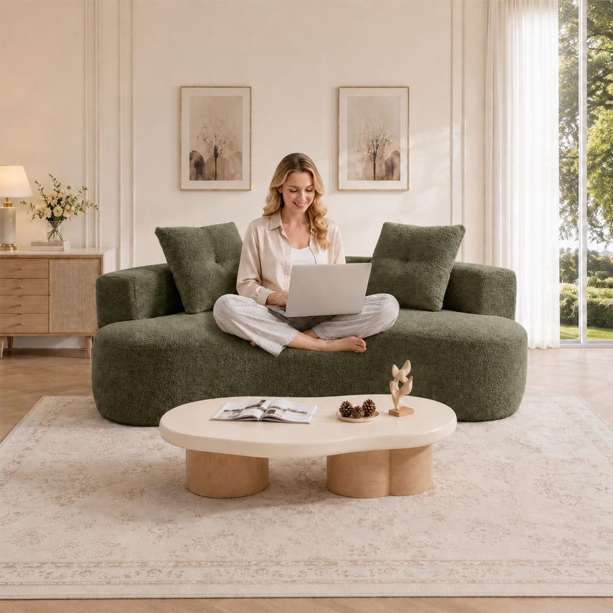 Curved Boucle Loveseat