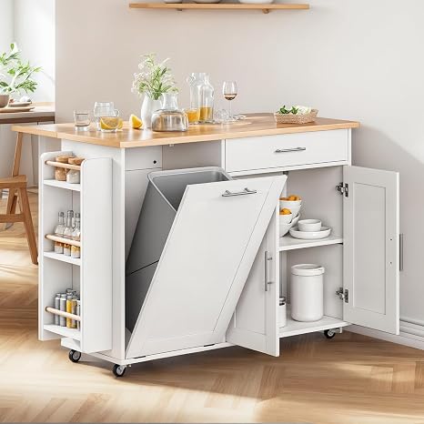 Rolling Kitchen Island Cart with Drop Leaf & Storage