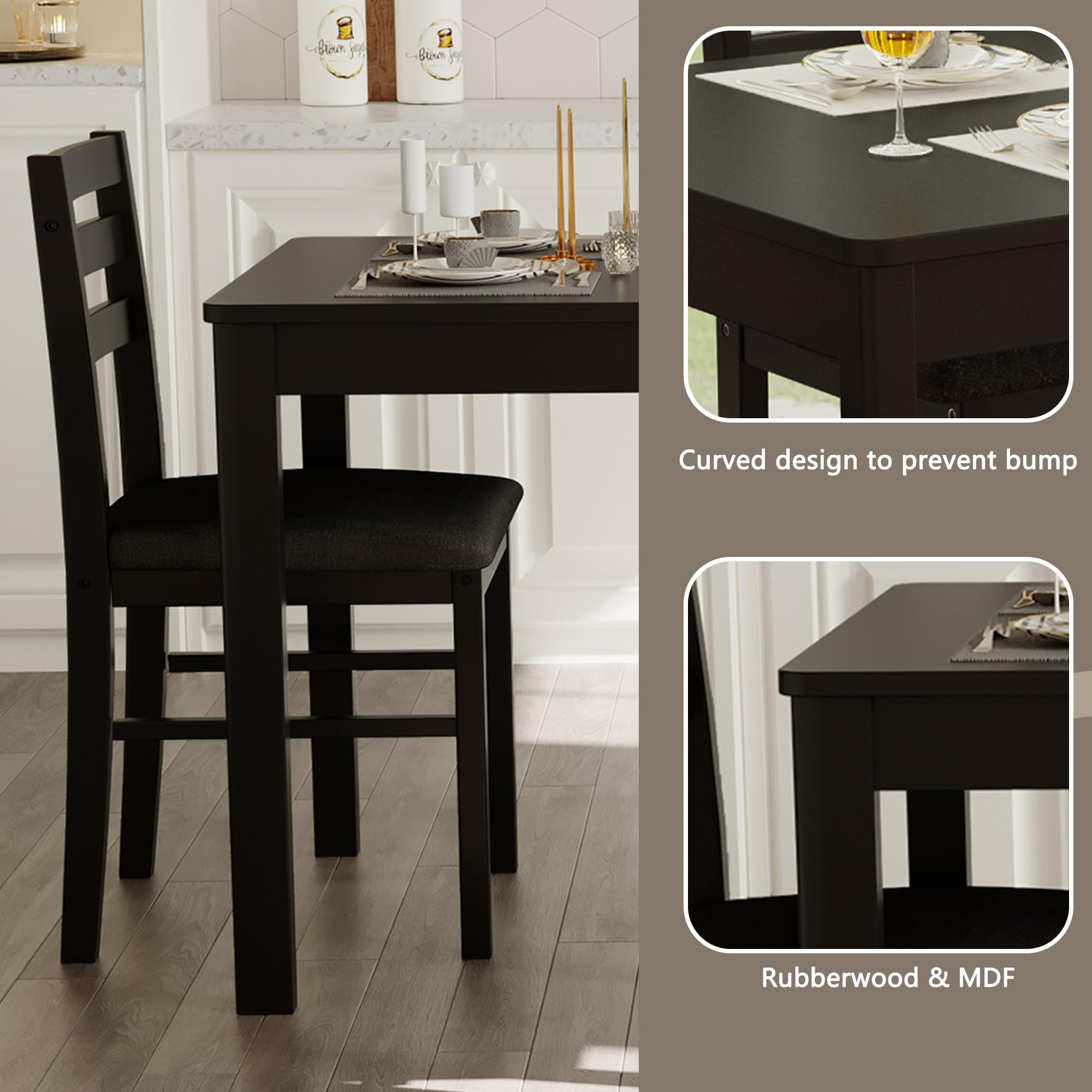 5-Piece Solid Wood Dining Table Set for 4